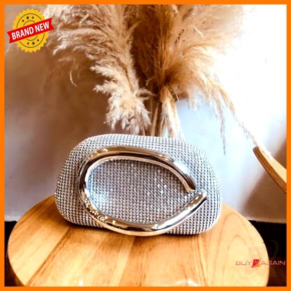 Rhinestone Evening Clutch with Detachable Chain Strap, 7.68x4.13 Inches